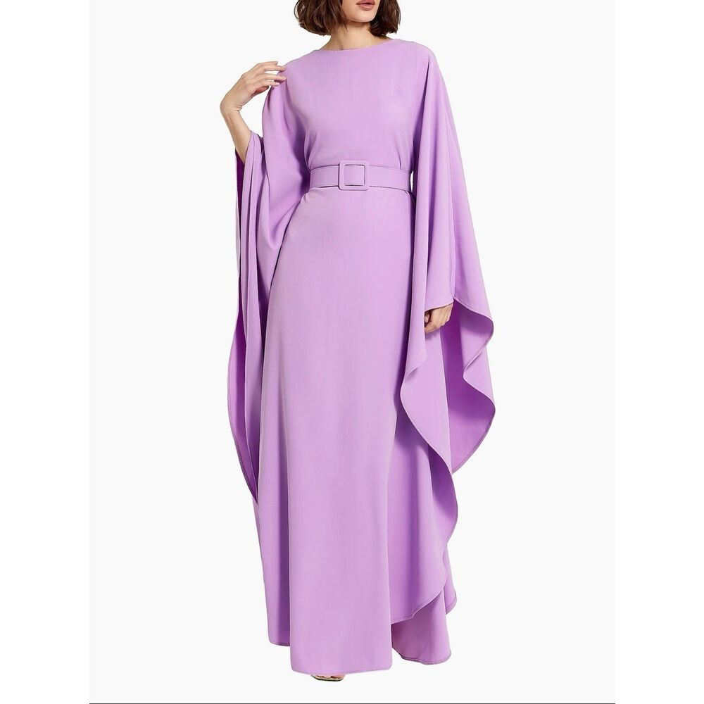 Mac Duggal Crepe Belted Shawl Gown in Orchid Size Medium $498